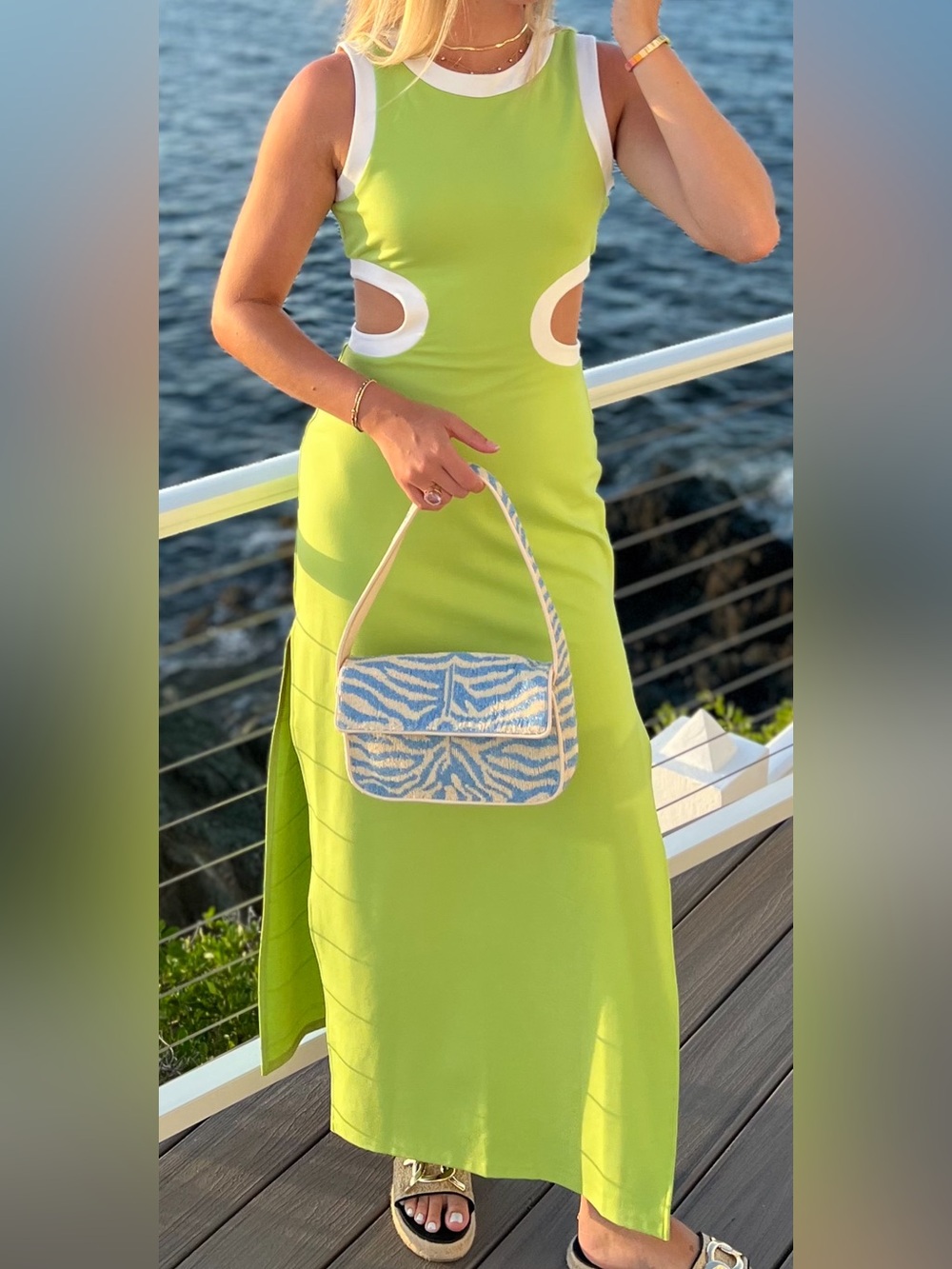staud green and white dress | Dresses | Staud Lime Dolce Maxi With Cut Out Trim Women In Suits